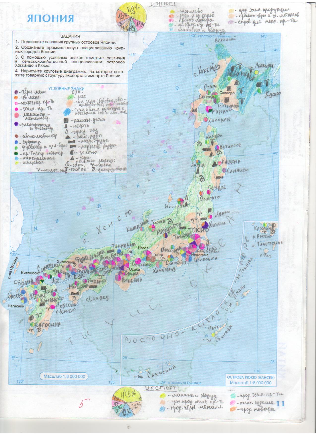 Япония контурная карта полезные ископаемые